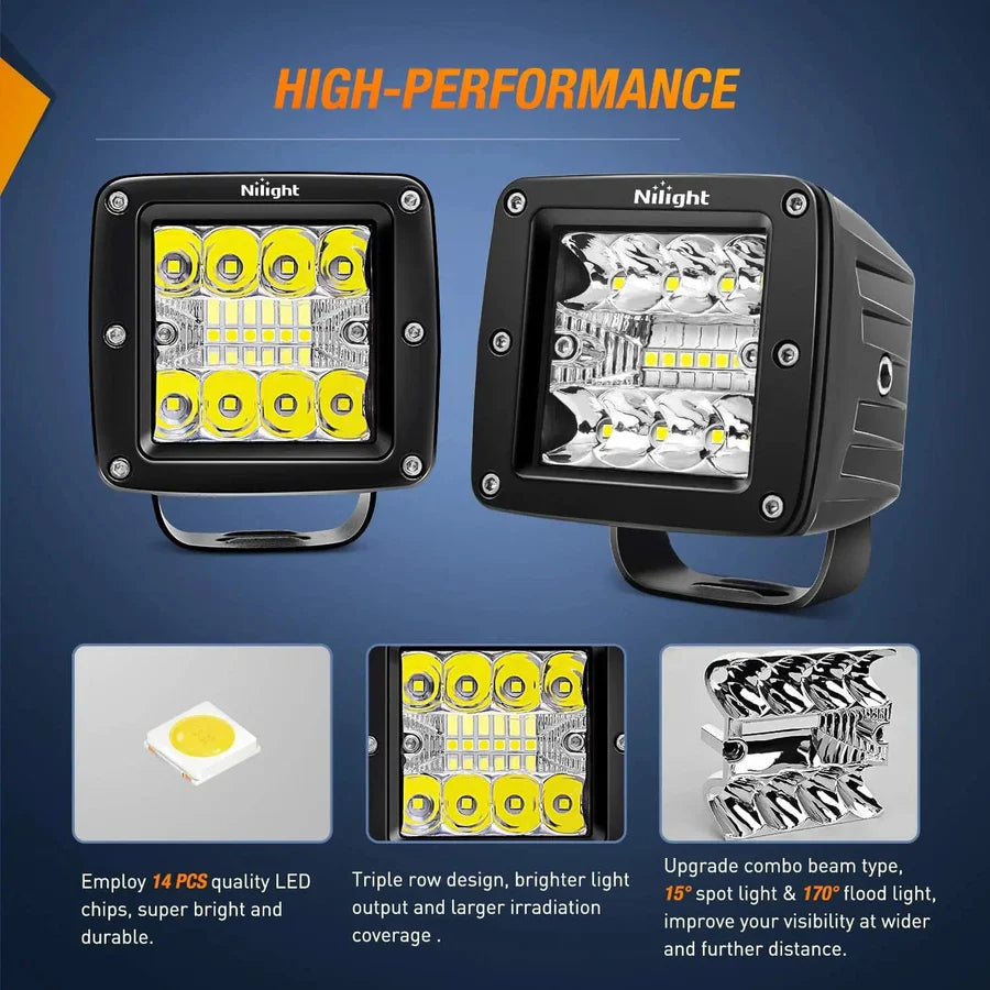 Nilight 3inch 42W Cube Light w/Hitch Mount (2pcs)