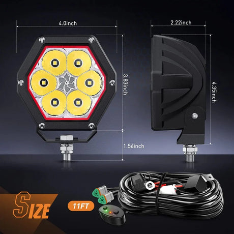 Nilight 4inch 30W Hexagon Work Light (2pcs)