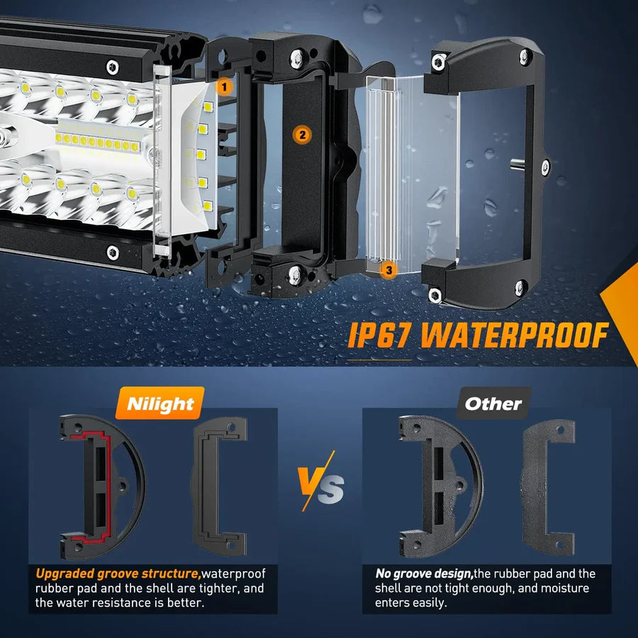 Nilight 20inch Side-Shooter 420W LED Light Bar (3pcs)