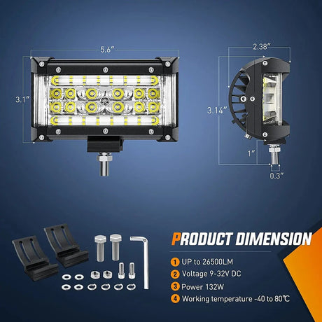 Nilight 5.5inch Side-Shooter 132W LED Light Bar (2pcs)
