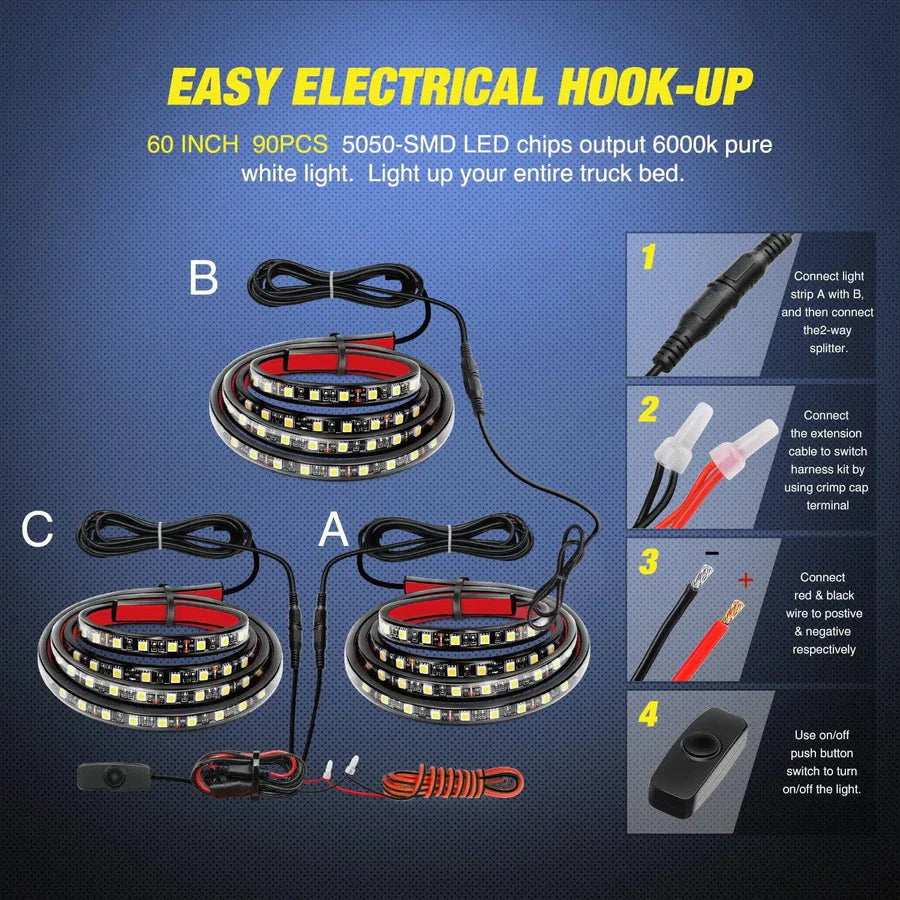Nilight Truck Bed Light Strip White LEDs