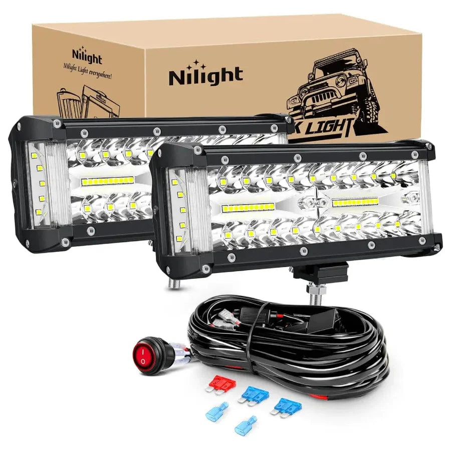 Nilight 7inch Side-Shooter 132W LED Light Bar (2pcs)