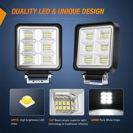 Nilight 4inch 48LED Square Work Light (2pcs)