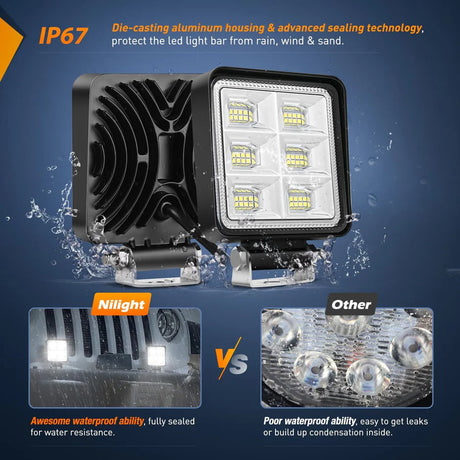 Nilight 4inch 48LED Square Work Light (2pcs)