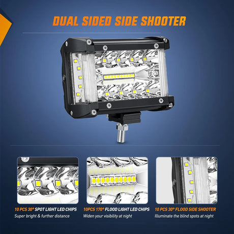 Nilight 4.3inch Side-Shooter 132W LED Light Bar (2pcs)
