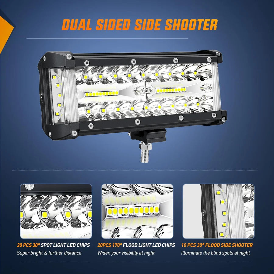 Nilight 7inch Side-Shooter 132W LED Light Bar (2pcs)