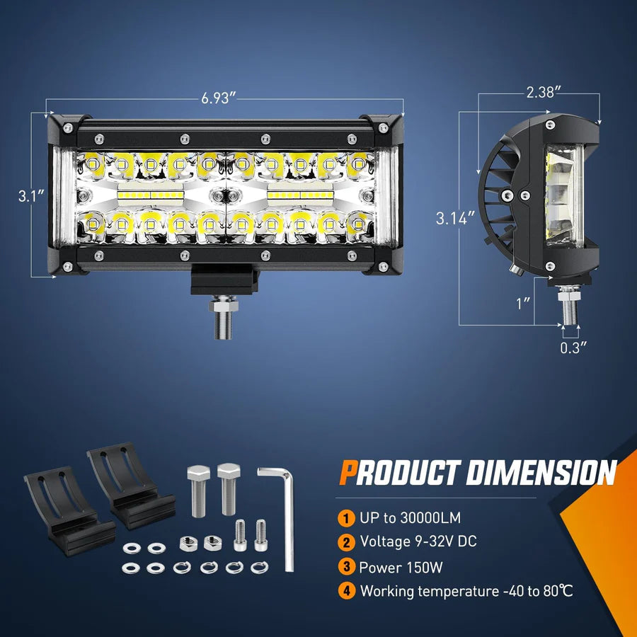 Nilight 7inch Side-Shooter 132W LED Light Bar (2pcs)