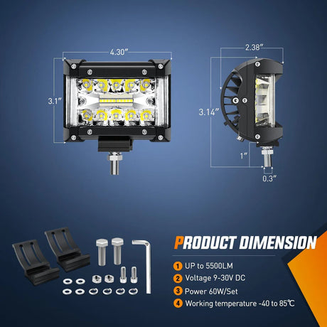 Nilight 4.3inch Side-Shooter 132W LED Light Bar (2pcs)