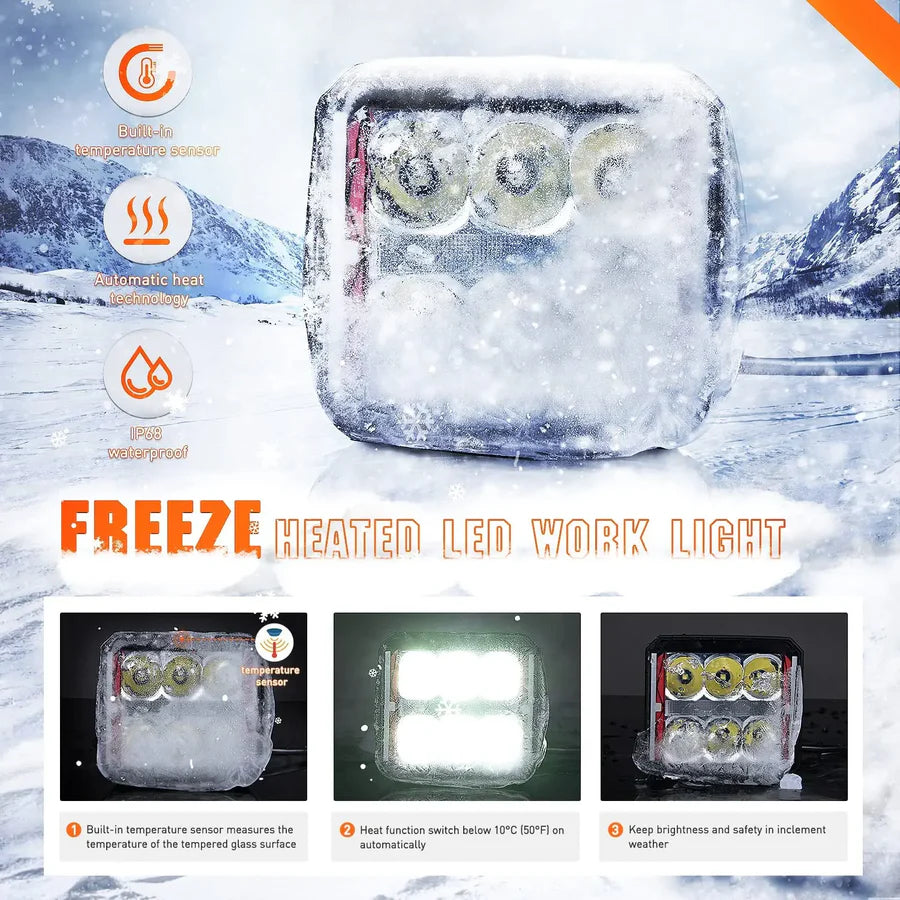 Nilight 4inch 60W Square DRL Heated Lens Work Light (2pcs)