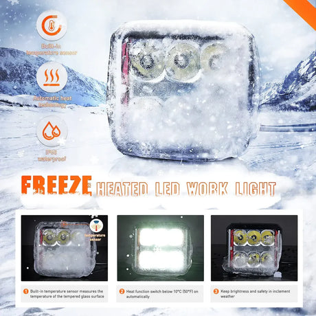Nilight 4inch 60W Square DRL Heated Lens Work Light (2pcs)