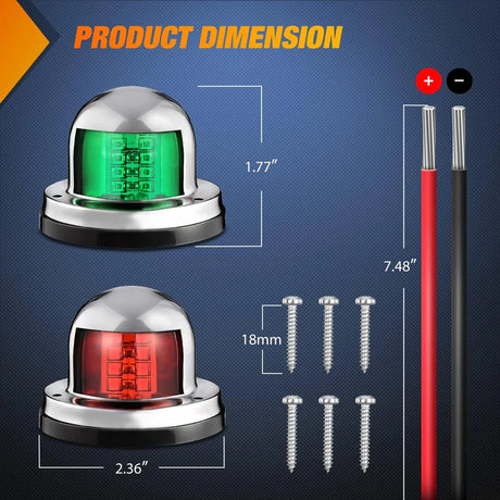 Nilight Red/Green Marine Boat Navigation Light (2pcs)