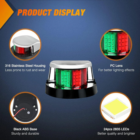 Nilight Red/Green Marine Boat Navigation Light