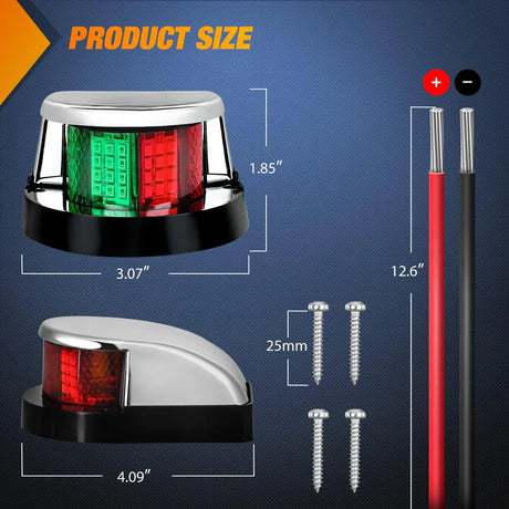 Nilight Red/Green Marine Boat Navigation Light