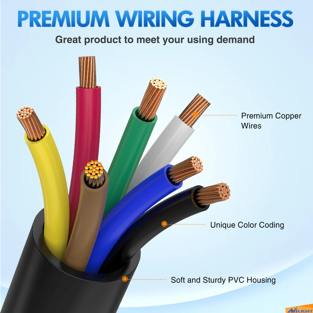 Nilight 8FT 7-Way Plug Inline Trailer Cord With 7-Gang Junction Box