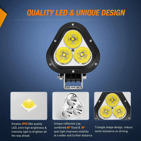 Nilight 4inch 60W Triangle Work Light (2pcs)
