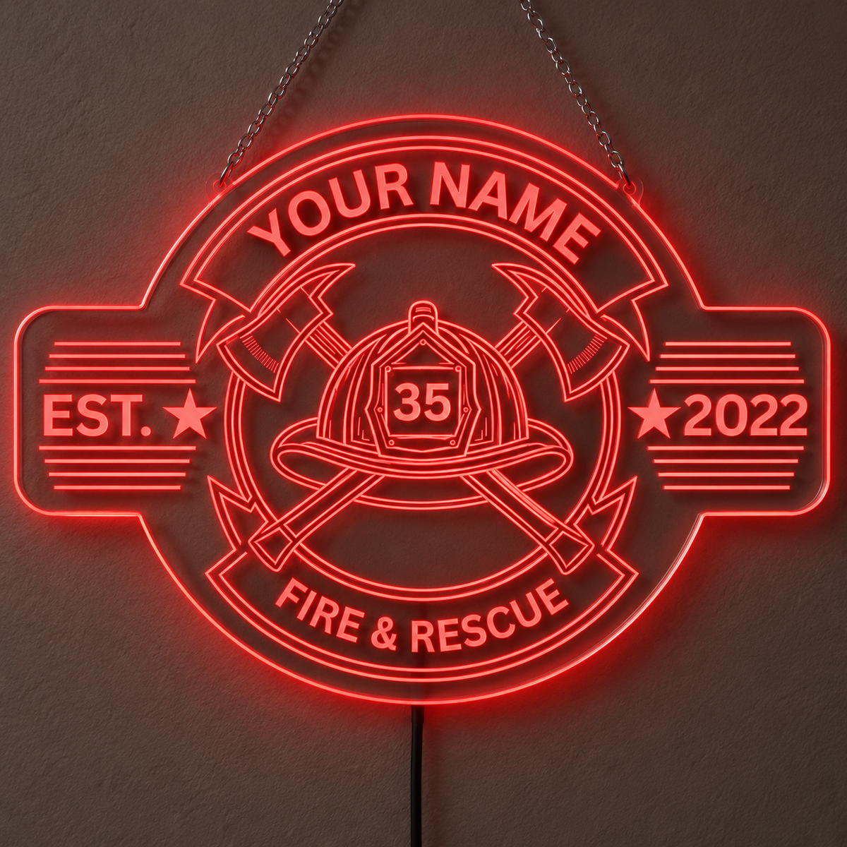 Personalized Fire & Rescue LED Acrylic Firefighter Sign