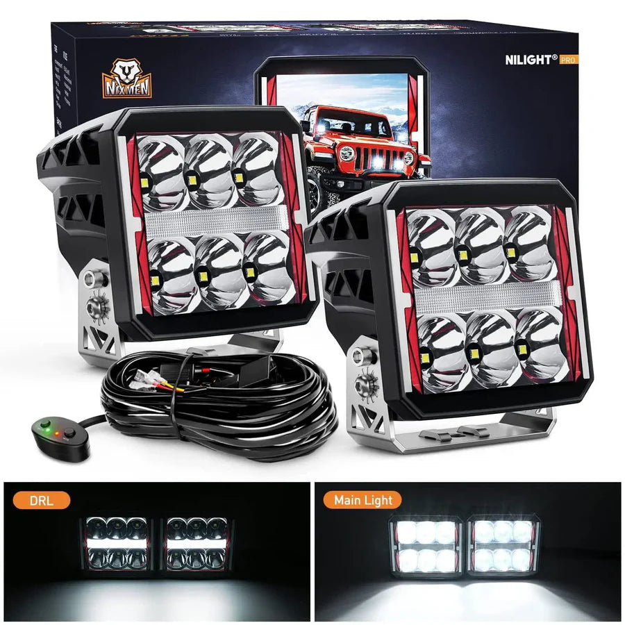 Nilight 4inch 60W Square DRL Heated Lens Work Light (2pcs)