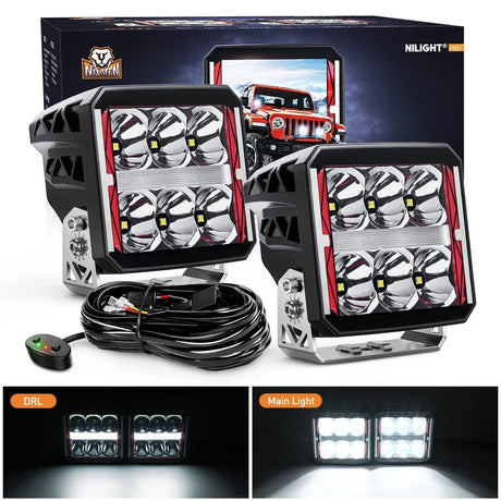 Nilight 4inch 60W Square DRL Heated Lens Work Light (2pcs)