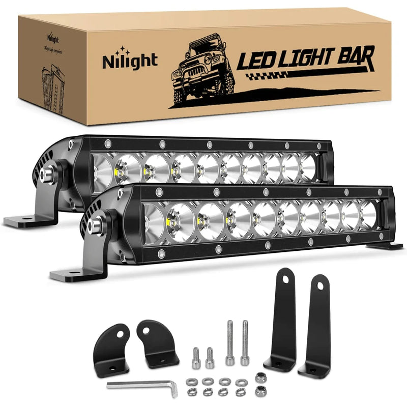 Nilight 11in 50W Flood LED Light Bar 2pk