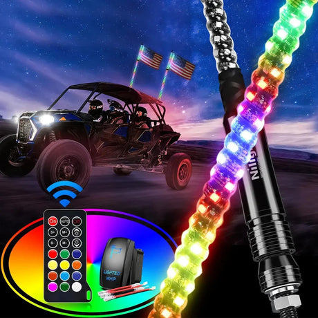 Nilight 2ft Spiral Antenna Whip Light 2pcs