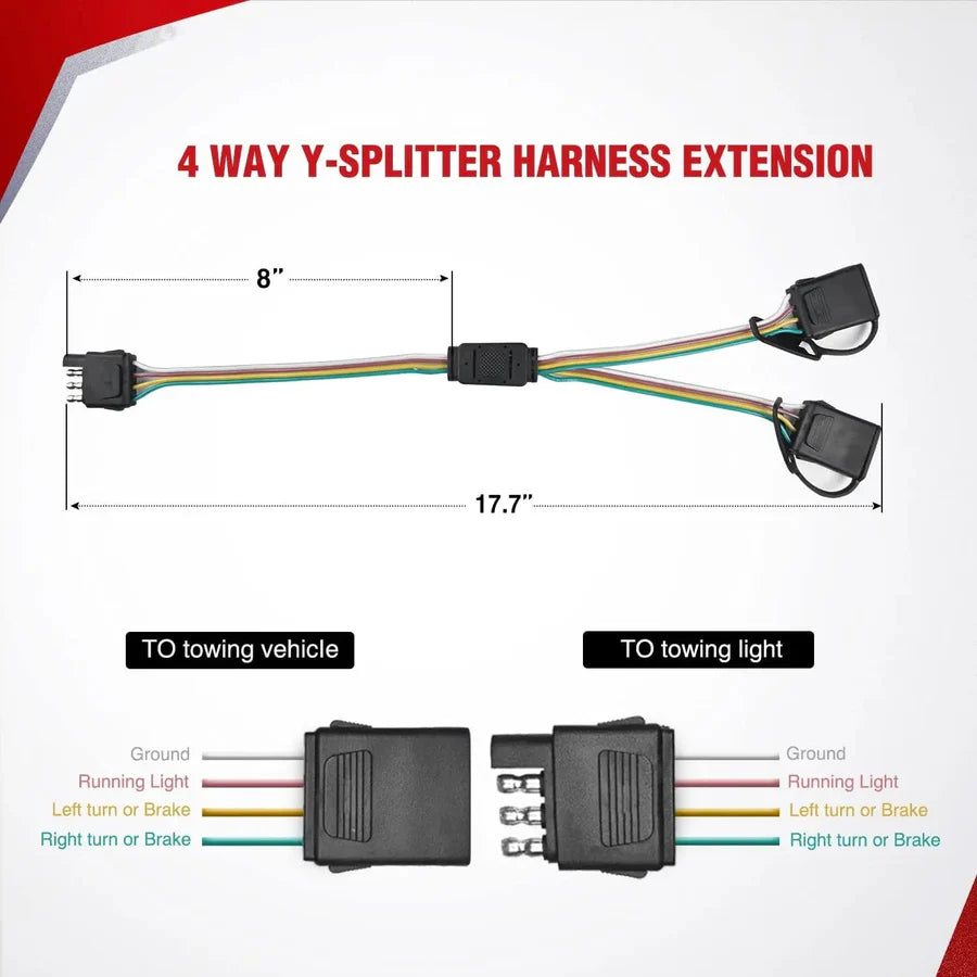 Nilight 4 Way Flat Trailer Y-Splitter Adapter Extension Harness