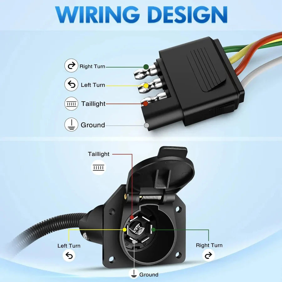 Nilight 4 Way Flat to 7 Way Round Trailer Adapter Plug