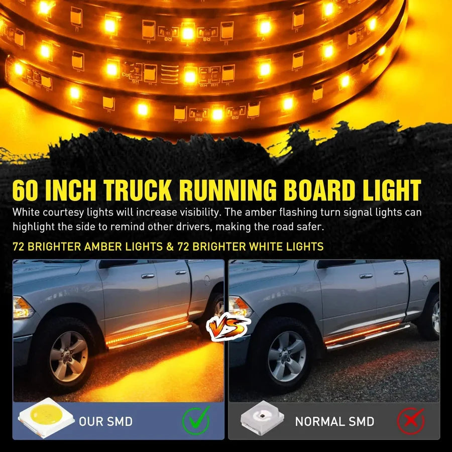 Nilight 60inch Running Board Amber/White LEDs 2pcs