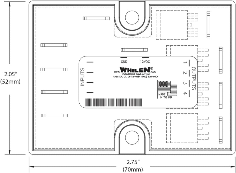 Whelen Four Outlet, Four Channel LED Flasher Dimensions