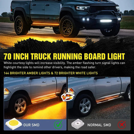 Nilight 70inch Running Board Amber/White LEDs 2pcs