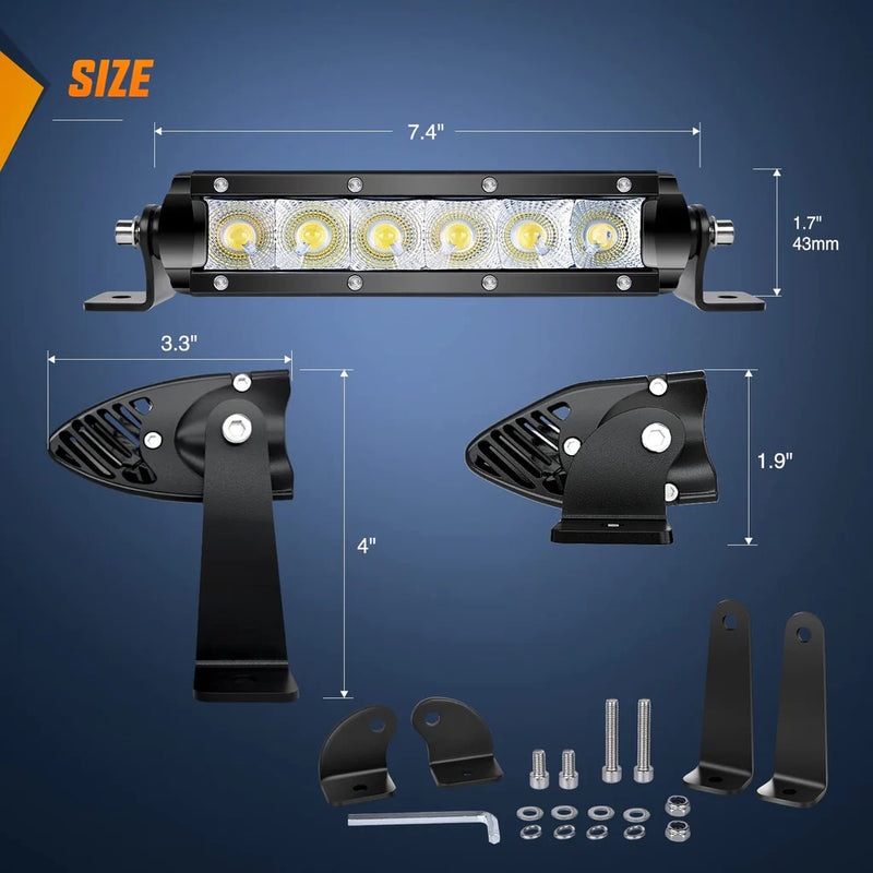 Nilight 7in 30W Spot LED Light Bar 2 pk Dimensions