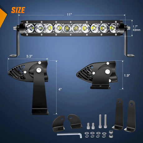 Nilight 11in 50W Flood LED Light Bar 2pk Dimensions