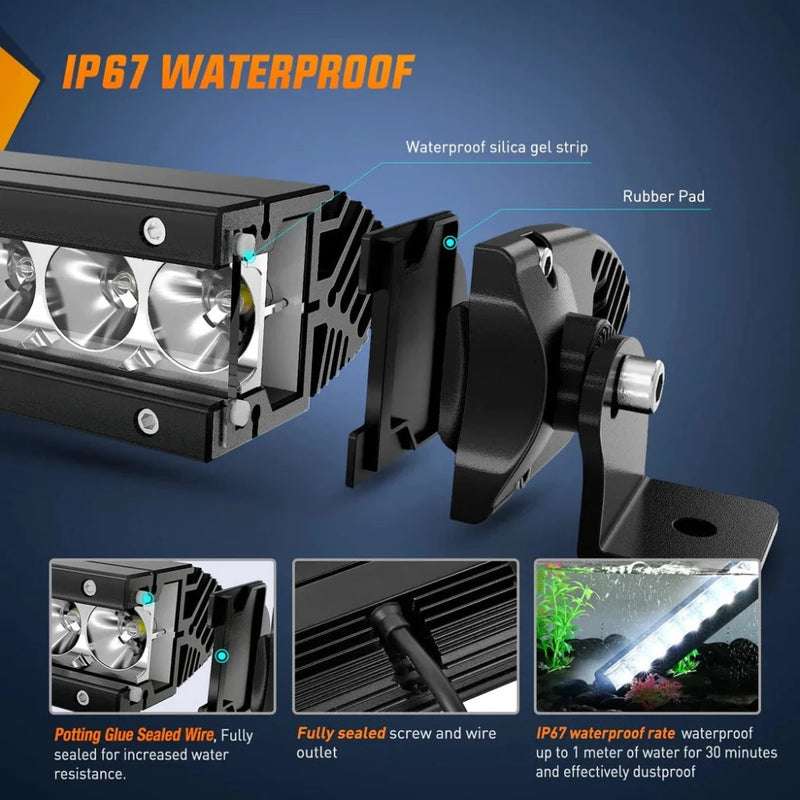 Nilight 11in 50W Flood LED Light Bar 2pk IP67 Waterproof