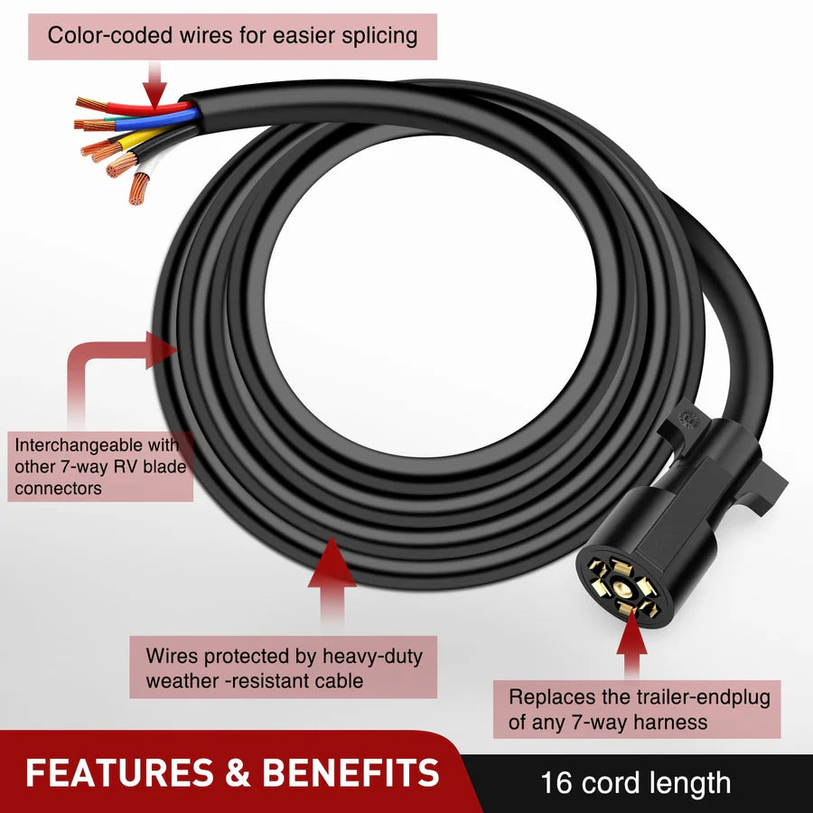 Nilight 16FT Heavy Duty 7 Way Inline Trailer Cord