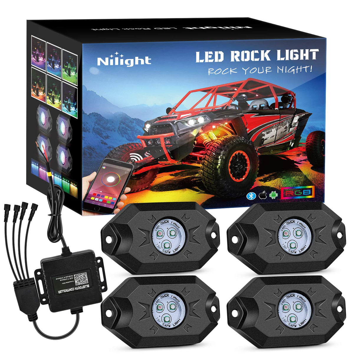 Nilight Rock Lights RGB LED 4pcs