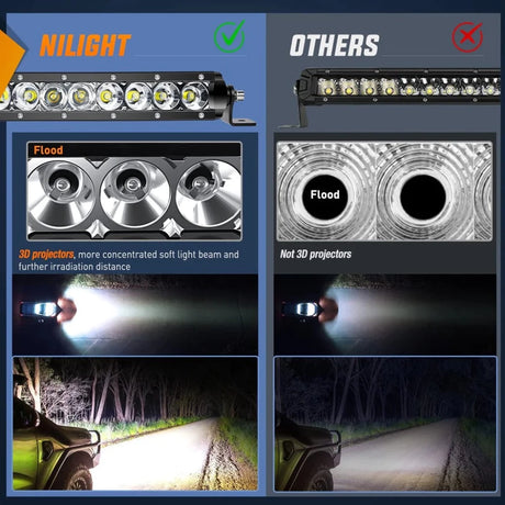 Nilight 11in 50W Flood LED Light Bar 2pk vs Others