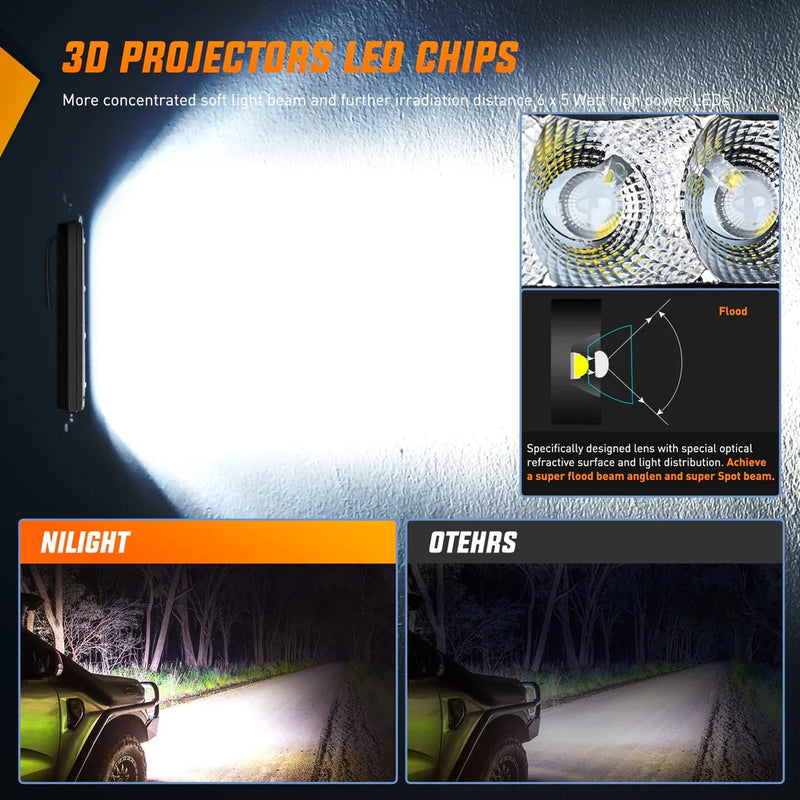 Nilight 7in 30W Spot LED Light Bar 2 pk LED Chips