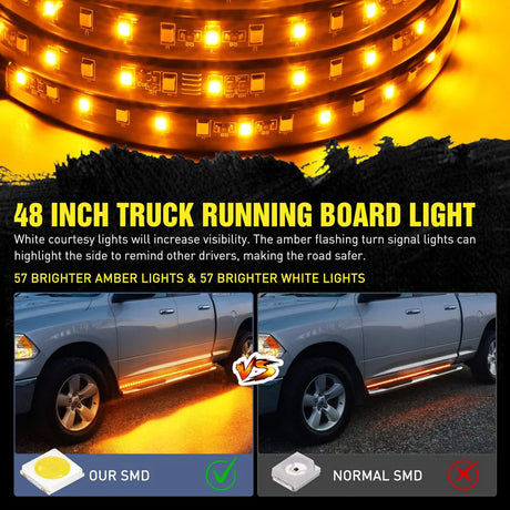 Nilight 48inch Running Board Amber/White LEDs 2pcs