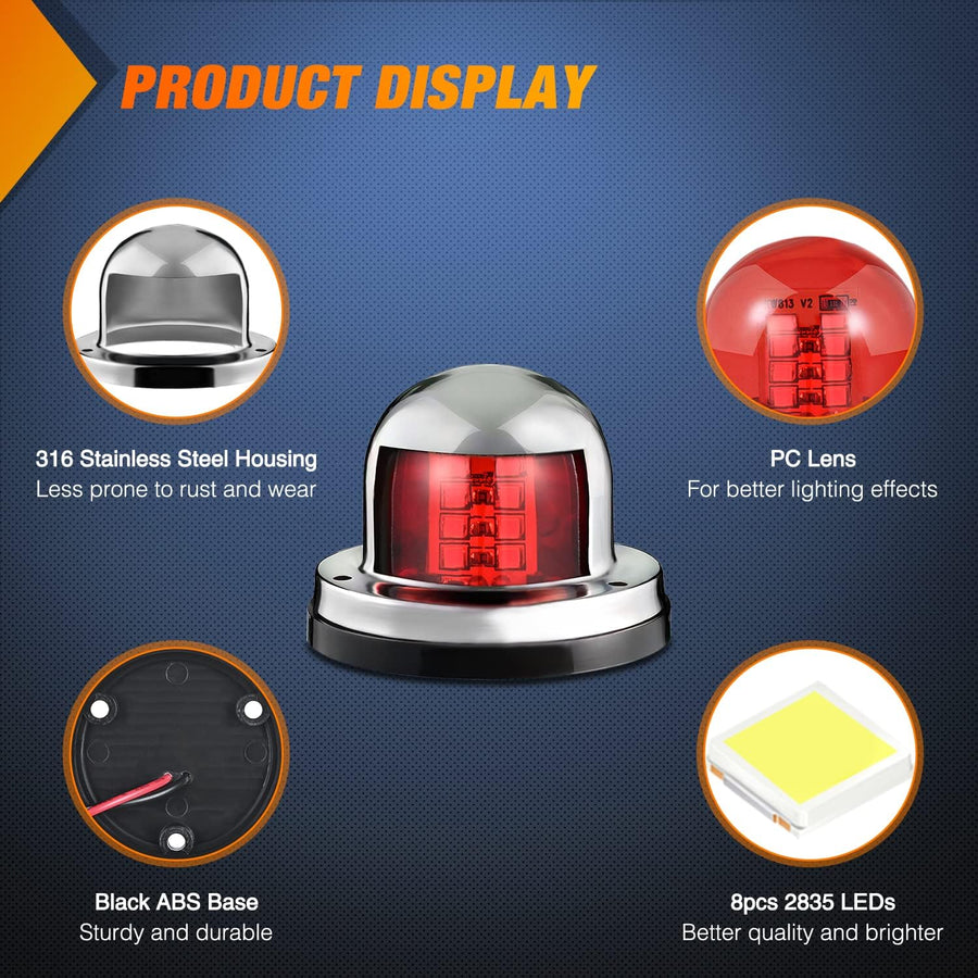 Nilight Red/Green Marine Boat Navigation Light (2pcs