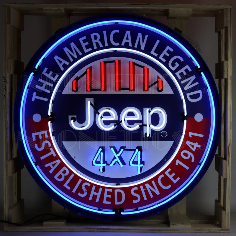 Jeep Round Neon Sign In Steel Can