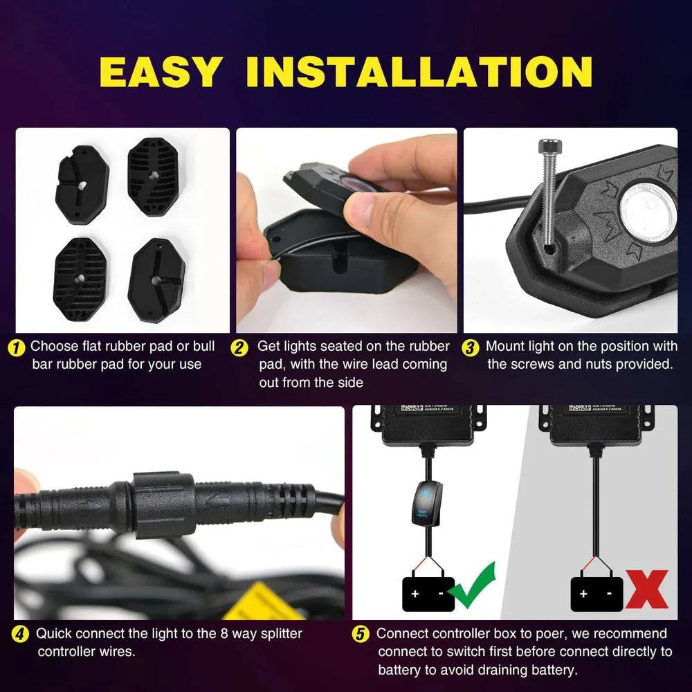 Nilight Rock Lights RGB LED 8pcs