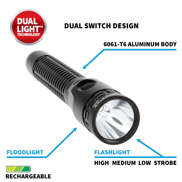 Nightstick Metal Duty/Personal-Size Dual-Light Rechargeable Flashlight