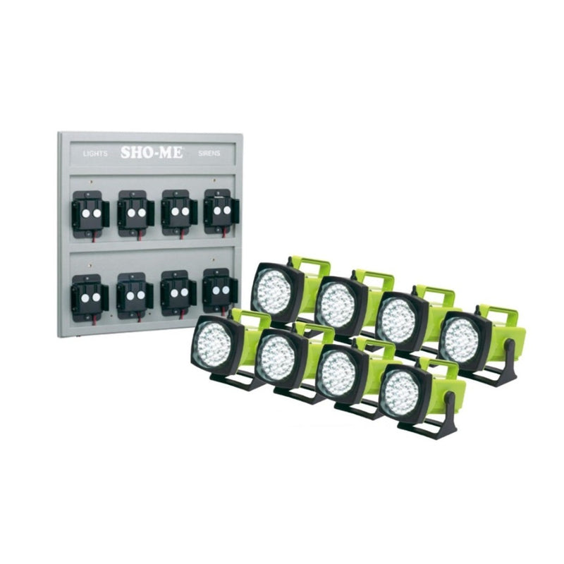 Sho-Me LED Rechargeable Flashlight 8 Pack With Wall Rack Charger