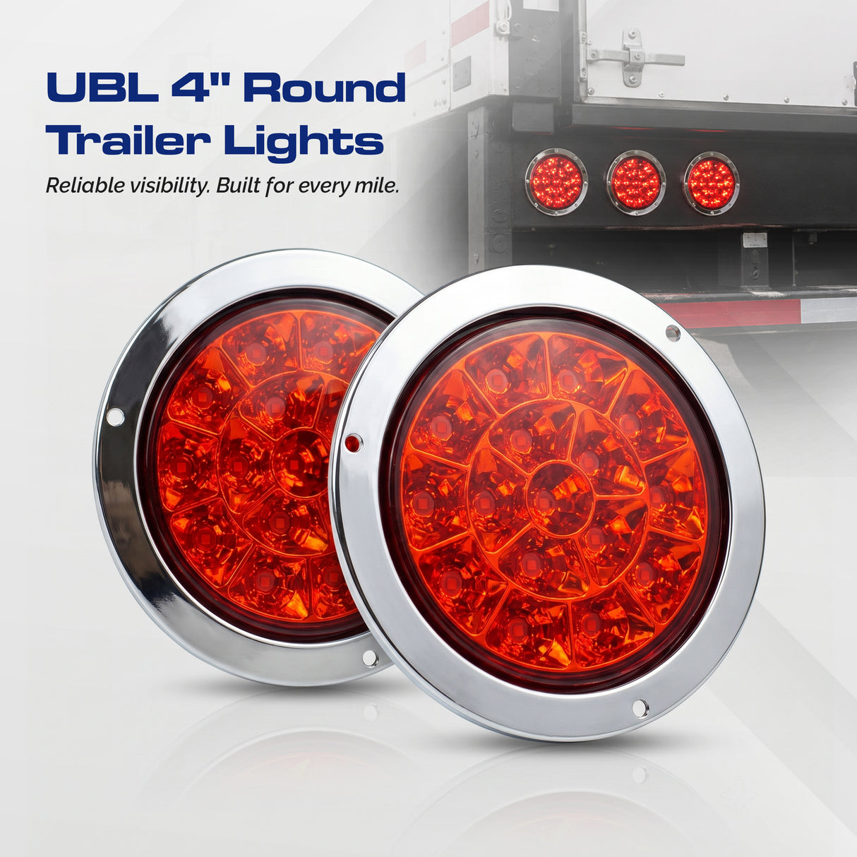 UBL 4 inch Round Trailer Lights w/ Chrome Flange (Pair)