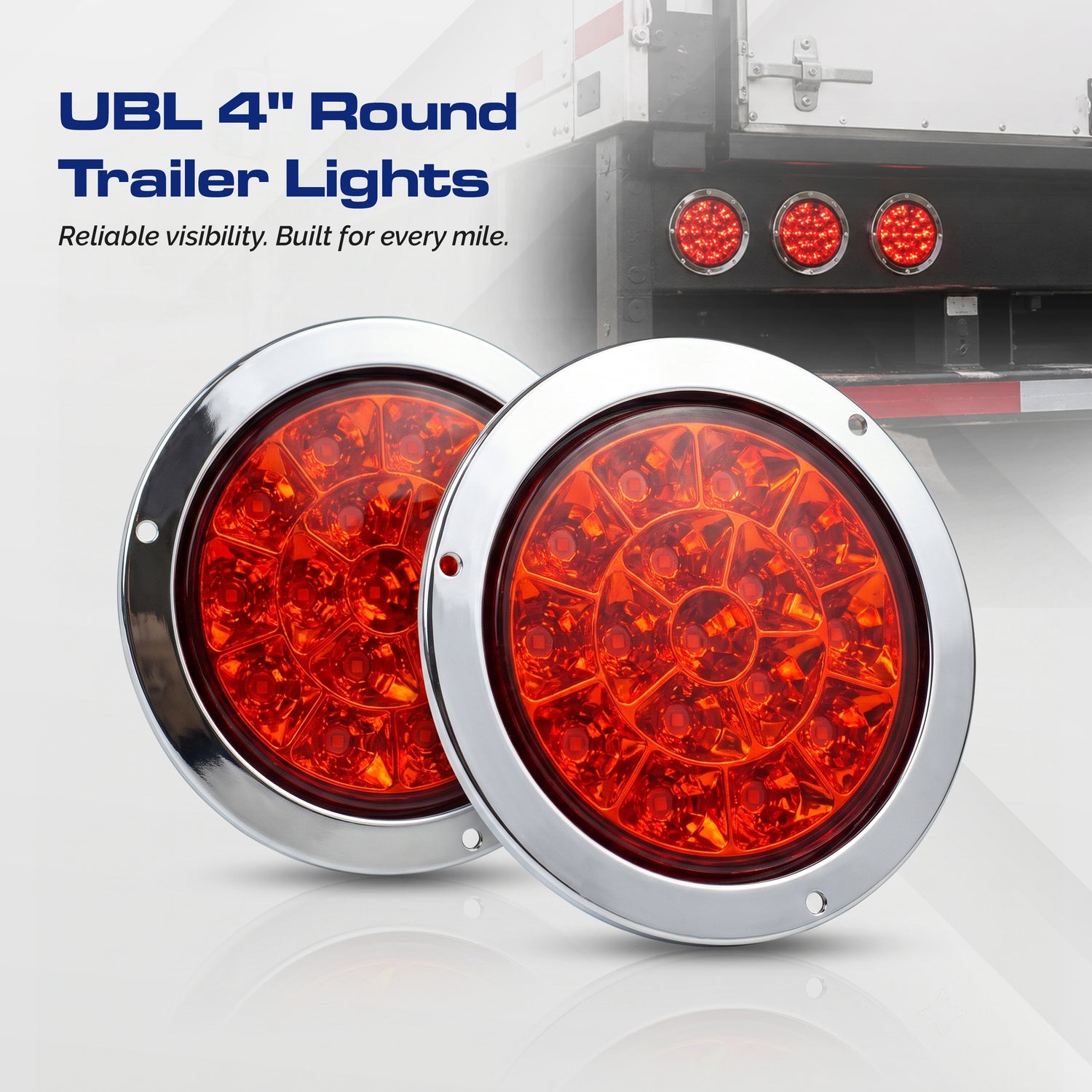 UBL 4 inch Round Trailer Lights w/ Chrome Flange (Pair)