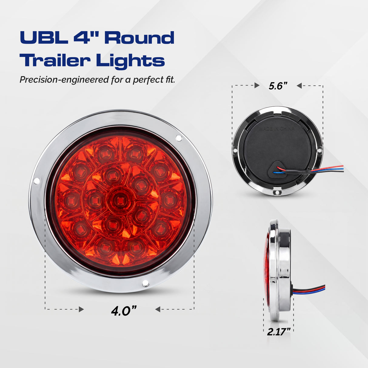 UBL 4 inch Round Trailer Lights w/ Chrome Flange (Pair)