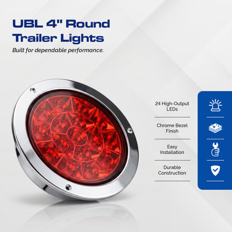 UBL 4 inch Round Trailer Lights w/ Chrome Flange (Pair)