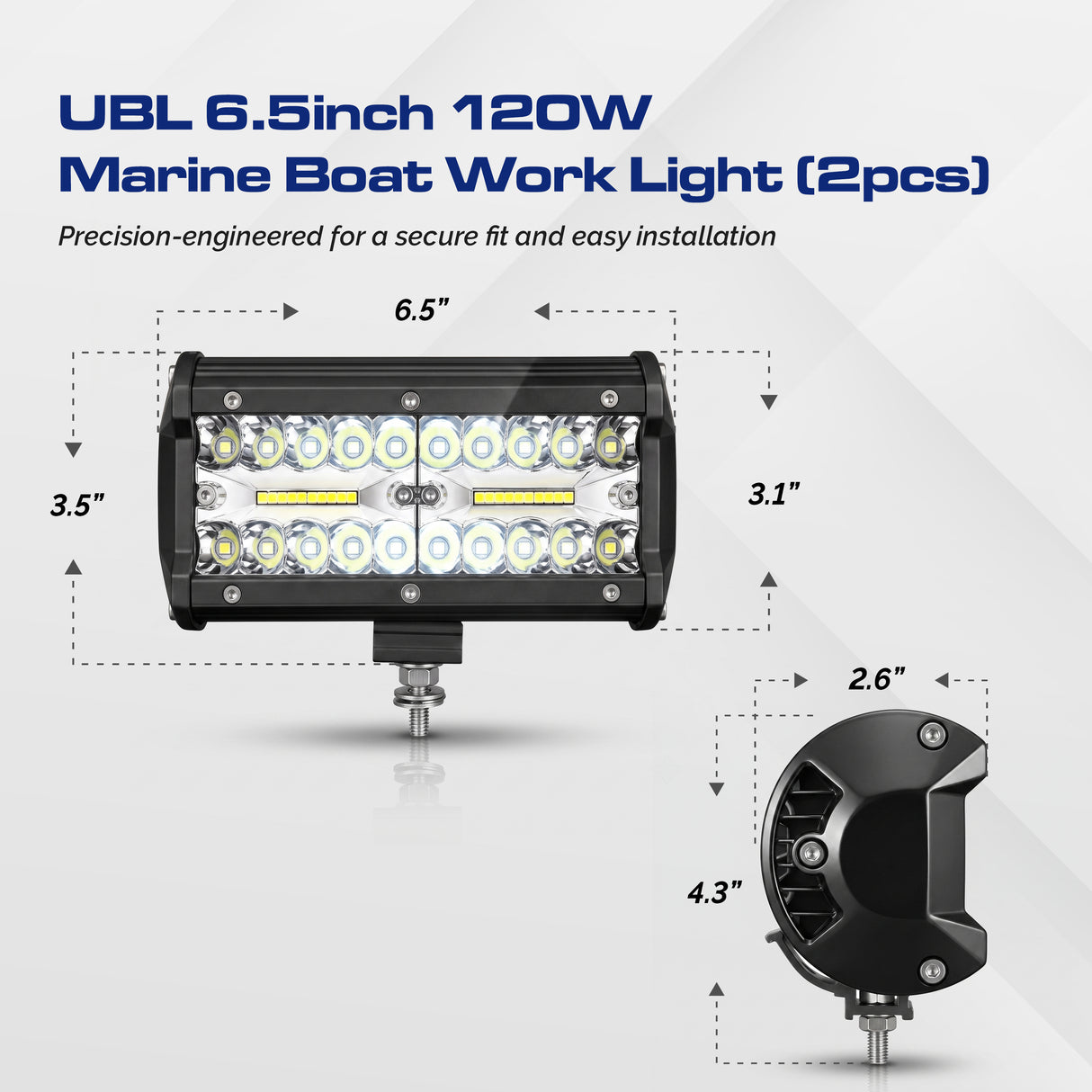 UBL 6.5inch 120W Marine Boat Work Light (2pcs)