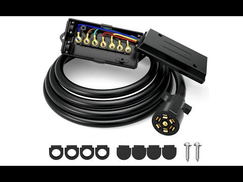 Nilight 8FT 7-Way Plug Inline Trailer Cord With 7-Gang Junction Box