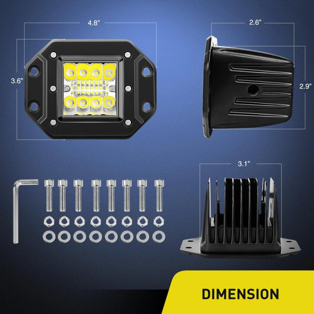 Nilight Off Road LED Recessed Flush Mount Light  Dimensions