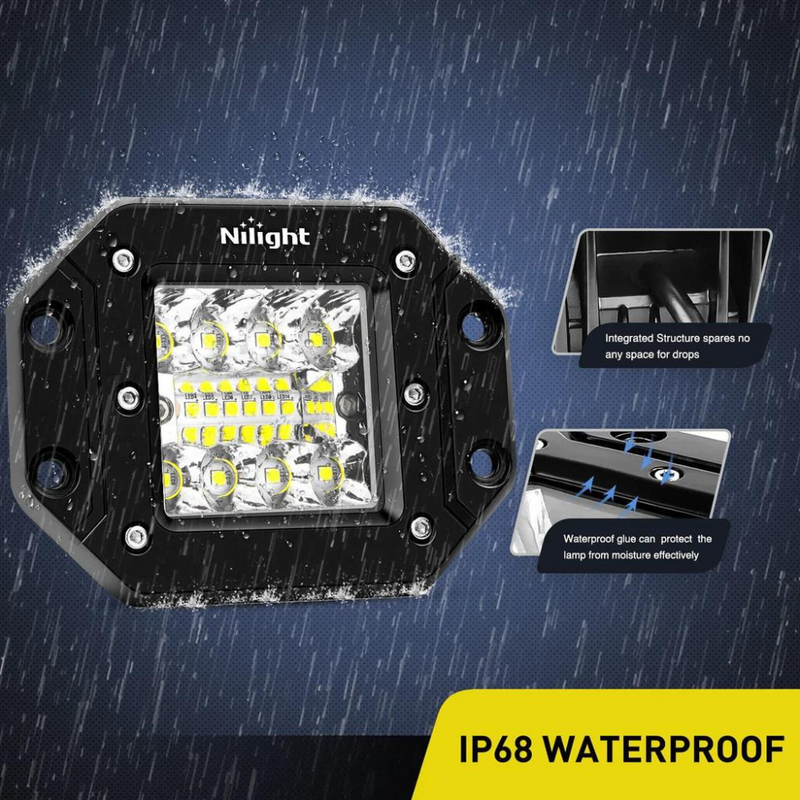 Nilight Off Road LED Recessed Flush Mount Light IP68 Waterproof